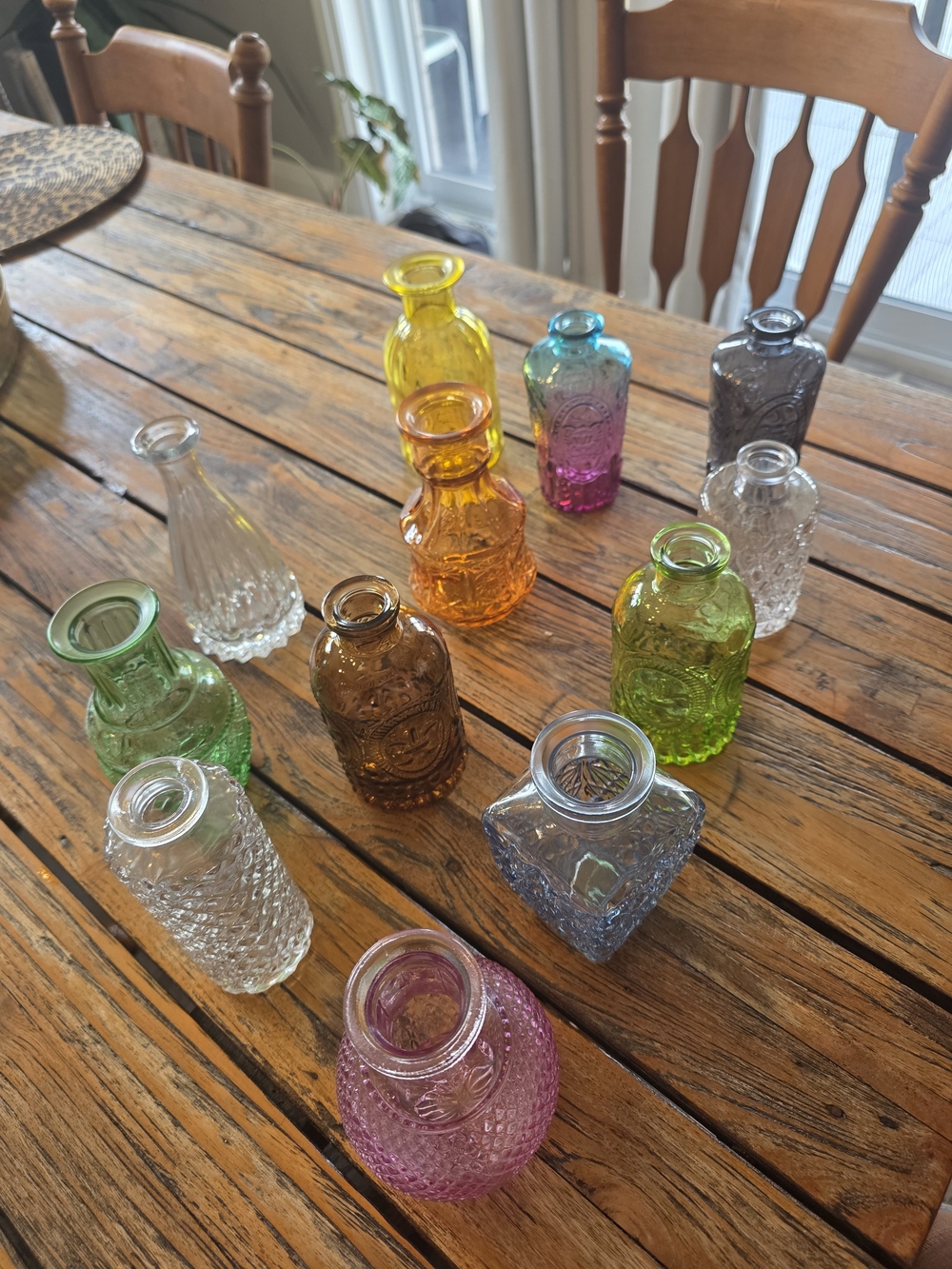 Assorted Colored Decorative Glass Bottles - Set of 12